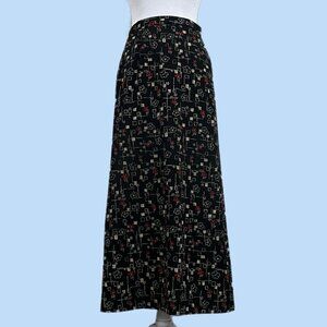 black red and cream floral vintage 90s maxi skirt